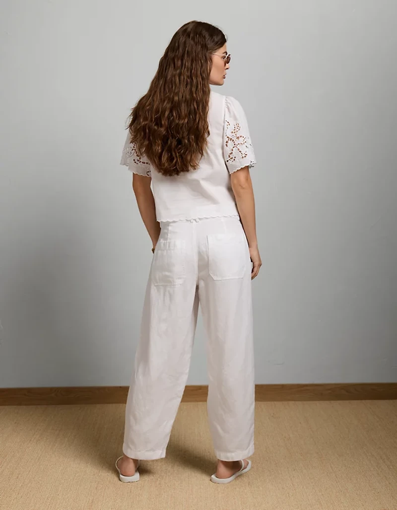 Pantalon fuselé en mélange de lin à taille haute AE77