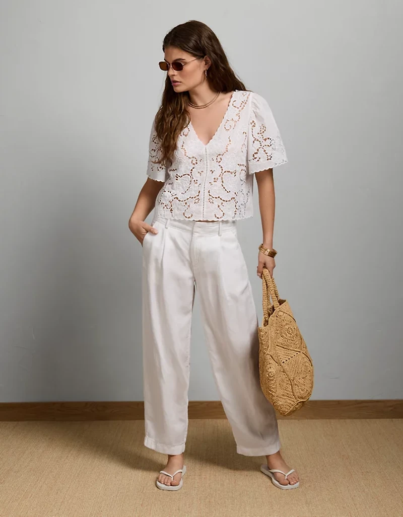 Pantalon fuselé en mélange de lin à taille haute AE77