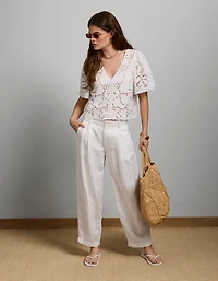 Pantalon fuselé en mélange de lin à taille haute AE77