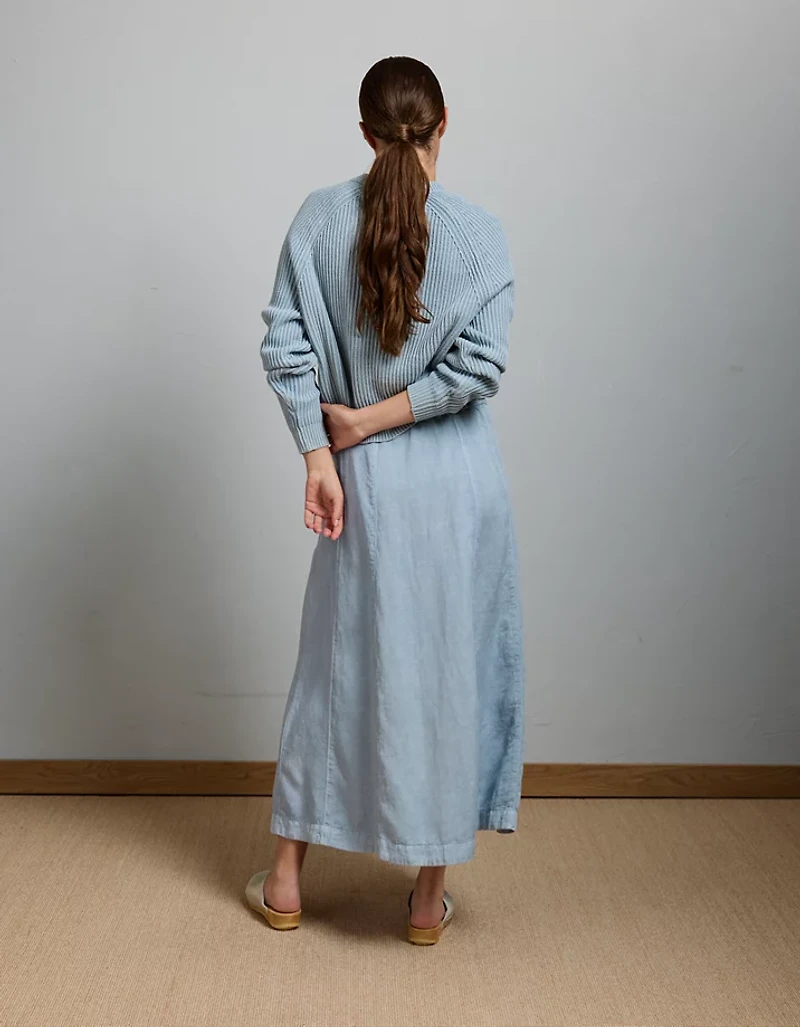 AE77 Linen-Blend Maxi Skirt