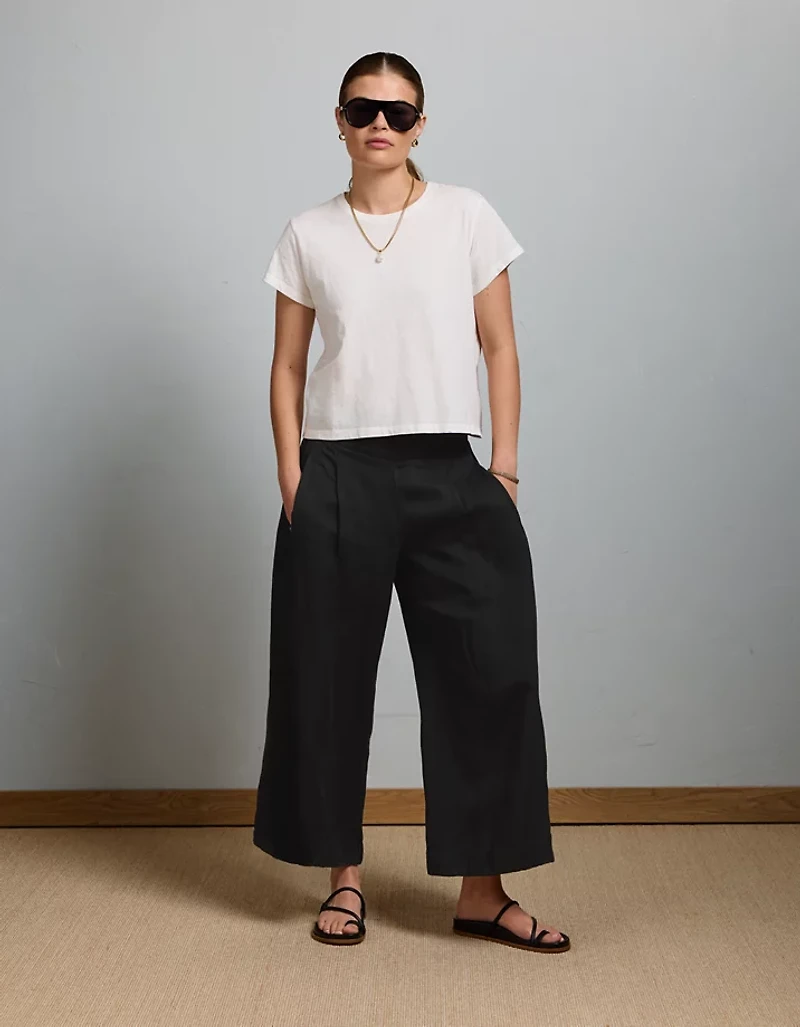 AE77 High-Waisted Linen Pleated Ankle Pant