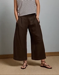 AE77 High-Waisted Linen Pleated Ankle Pant