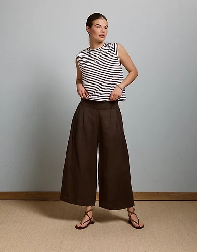 AE77 High-Waisted Linen Pleated Ankle Pant