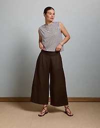 AE77 High-Waisted Linen Pleated Ankle Pant