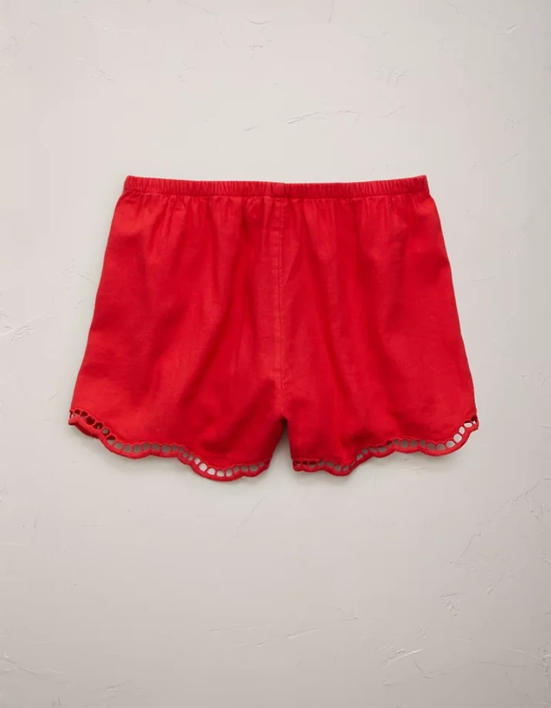 AE77 Embroidered Linen-Blend Pull-On Short