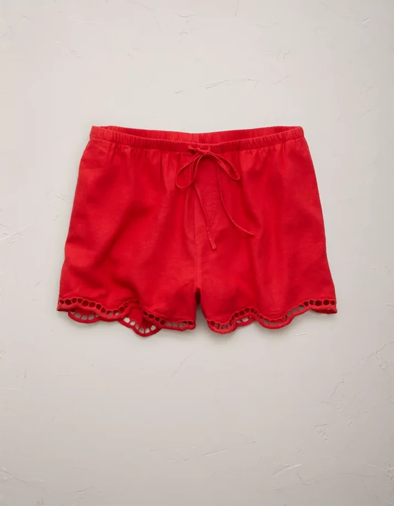 AE77 Embroidered Linen-Blend Pull-On Short