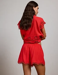 AE77 Embroidered Linen-Blend Pull-On Short