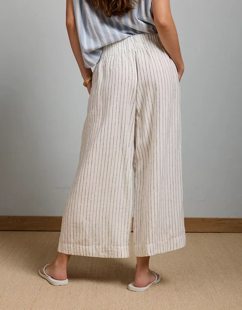 Pantalon en lin à taille haute plissé la cheville AE77