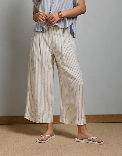 Pantalon en lin à taille haute plissé la cheville AE77
