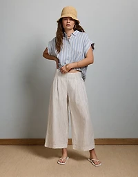 Pantalon en lin à taille haute plissé la cheville AE77