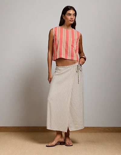 AE77 Linen-Blend Wrap Midi Skirt