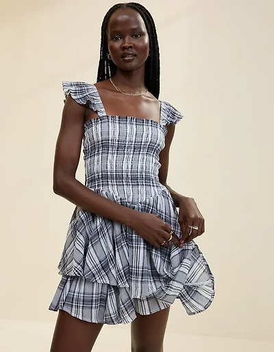 Aerie Plaid Handkerchief Mini Dress