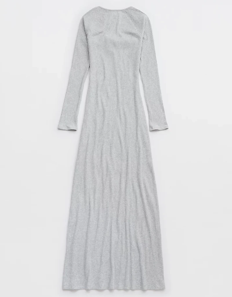 Aerie Long Sleeve Knit Tie Front Maxi Dress