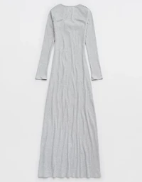 Aerie Long Sleeve Knit Tie Front Maxi Dress