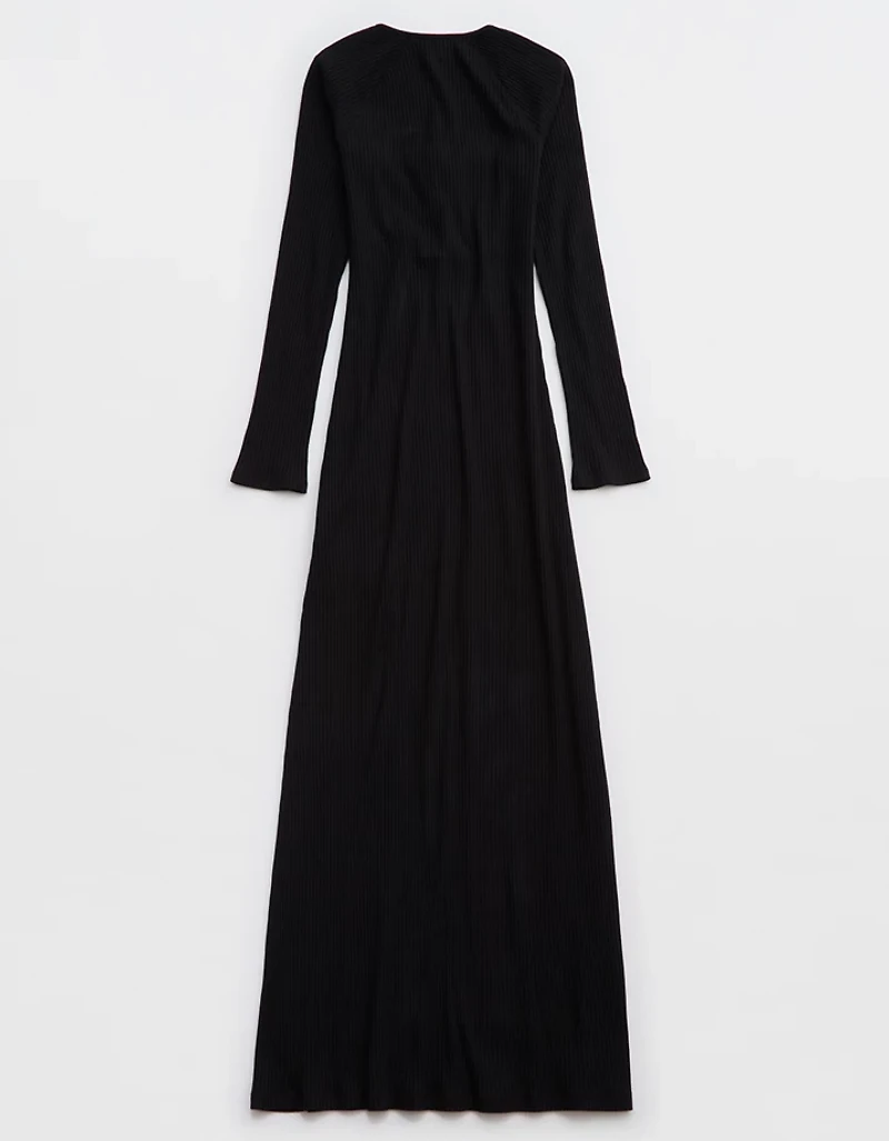 Aerie Long Sleeve Knit Tie Front Maxi Dress
