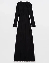 Aerie Long Sleeve Knit Tie Front Maxi Dress