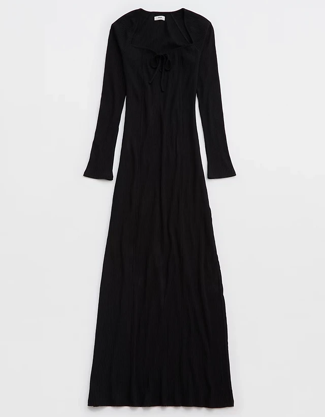 aerie knit tie dress Aerie Long Sleeve Knit Tie Front Maxi Dress