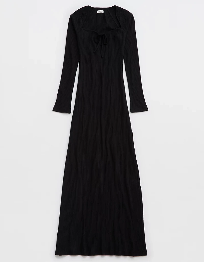 Aerie Long Sleeve Knit Tie Front Maxi Dress