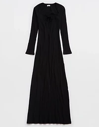 Aerie Long Sleeve Knit Tie Front Maxi Dress