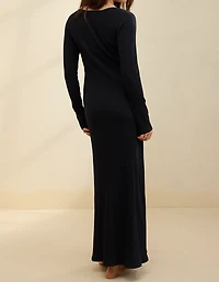 Aerie Long Sleeve Knit Tie Front Maxi Dress