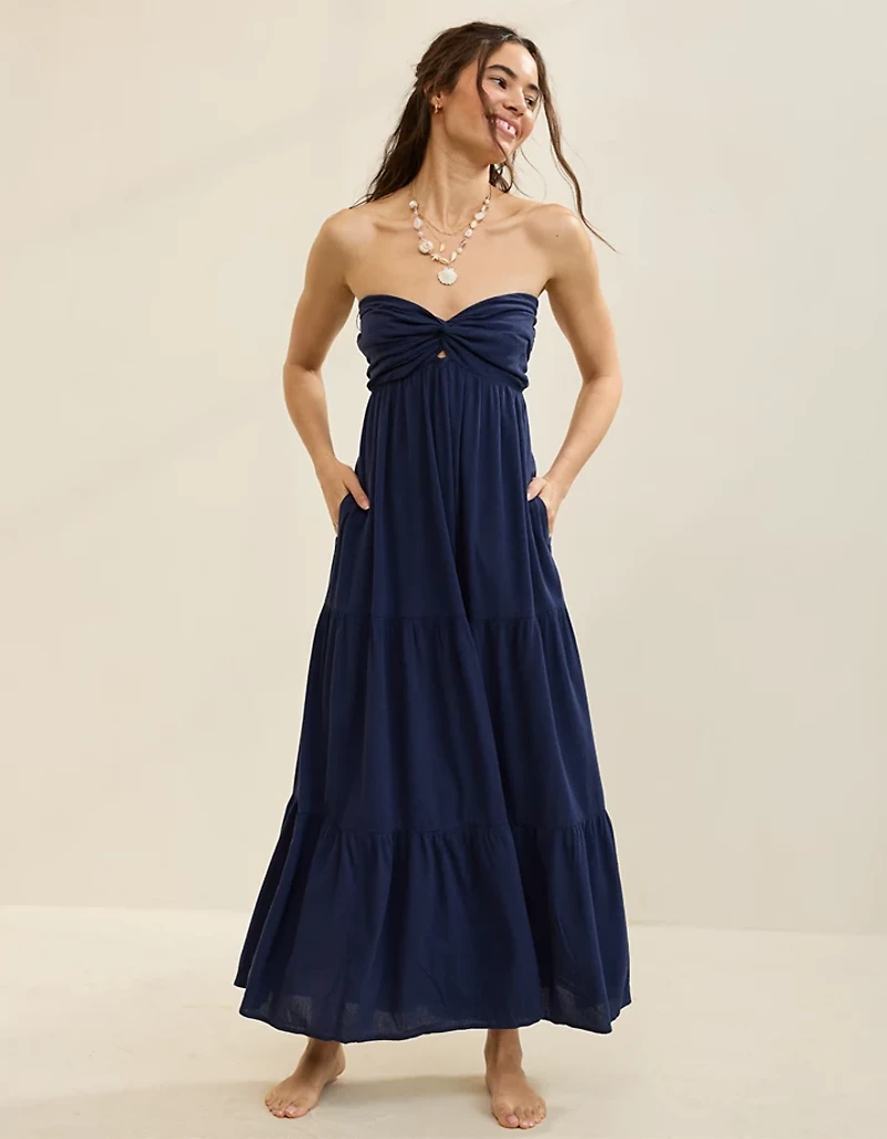 Aerie Strapless Cut Out Maxi Dress