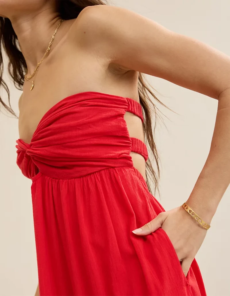 Aerie Strapless Cut Out Maxi Dress