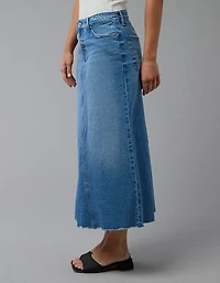 AE Low-Rise A-Line Denim Maxi Skirt