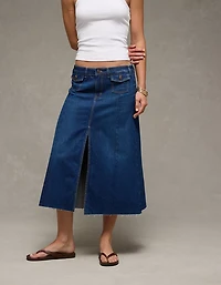 Jupe mi-longue trapèze en denim à taille basse AE