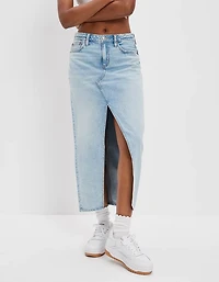 AE Dreamy Drape Low-Rise Denim Maxi Skirt
