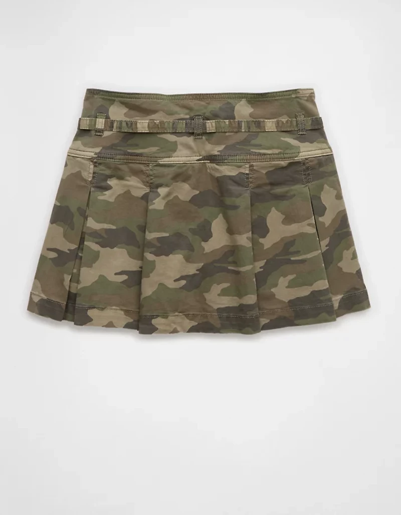 AE Stretch Low-Rise Pleated Camo Mini Skort