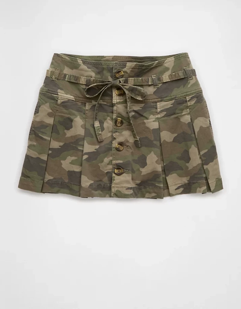 AE Stretch Low-Rise Pleated Camo Mini Skort