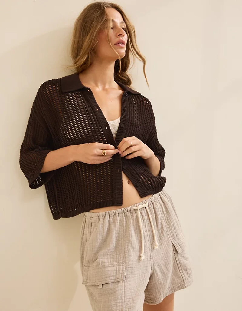 Aerie Short Sleeve Polo Sweater