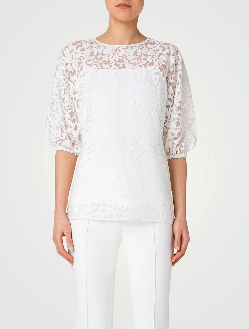 Puff-Sleeve Kaleidoscope Burnout Top