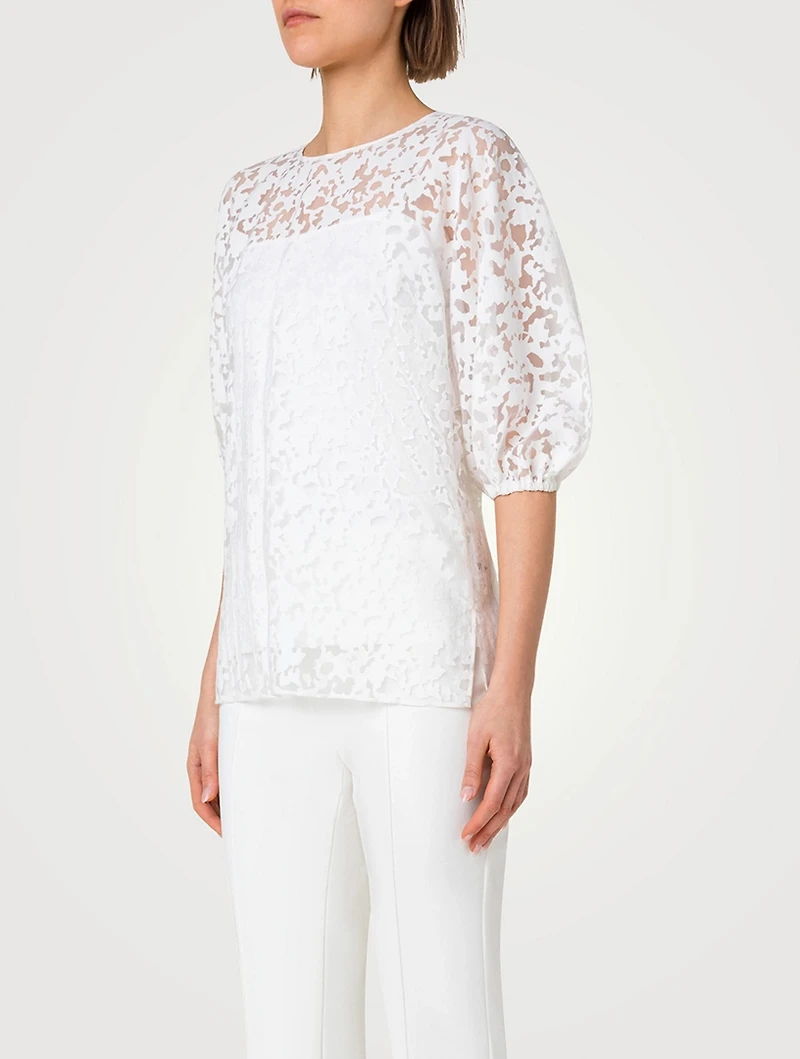 Puff-Sleeve Kaleidoscope Burnout Top