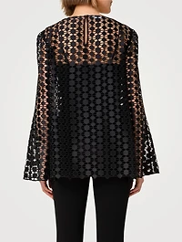 Bell-Sleeve Guipure Embroidered Blouse