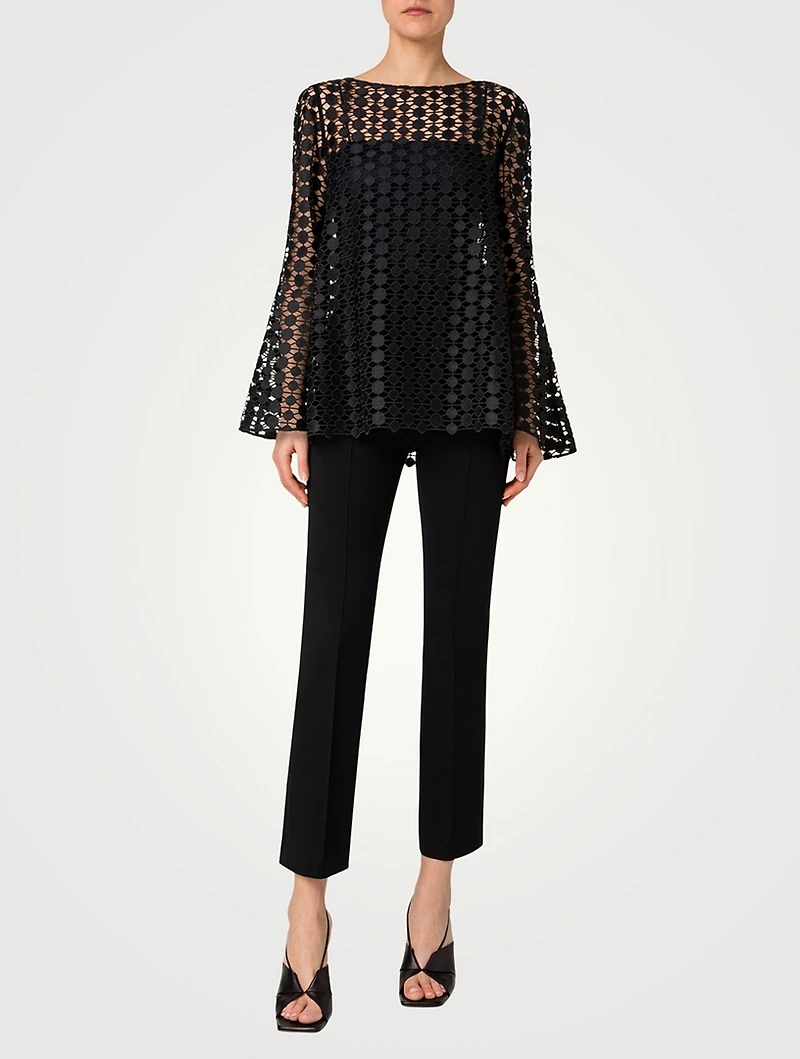 Bell-Sleeve Guipure Embroidered Blouse