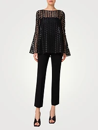 Bell-Sleeve Guipure Embroidered Blouse