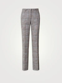 Stretch Straight-Leg Pants Check Print