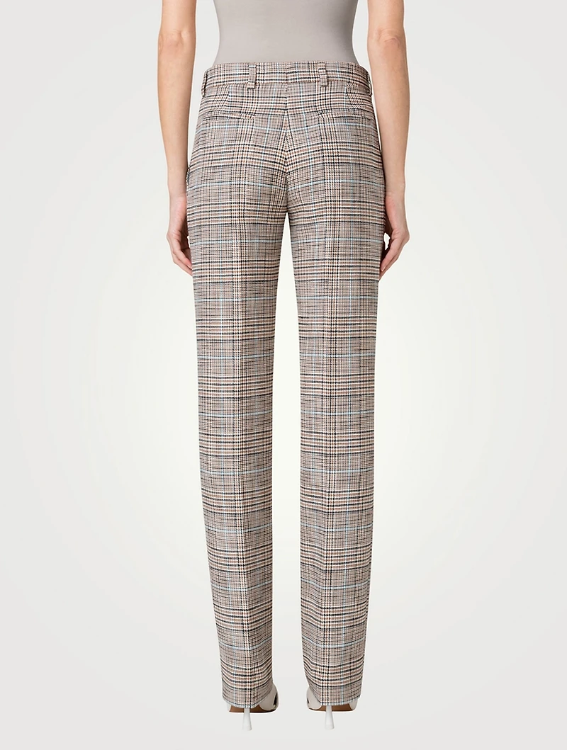 Stretch Straight-Leg Pants Check Print