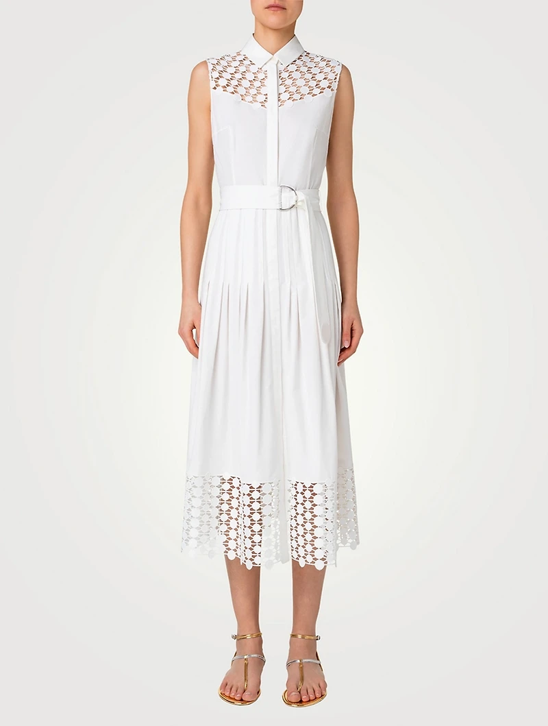 Belted Embroidered Poplin Shirt Dress