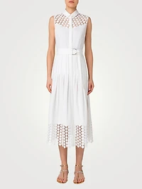 Belted Embroidered Poplin Shirt Dress