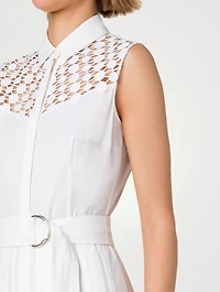 Belted Embroidered Poplin Shirt Dress