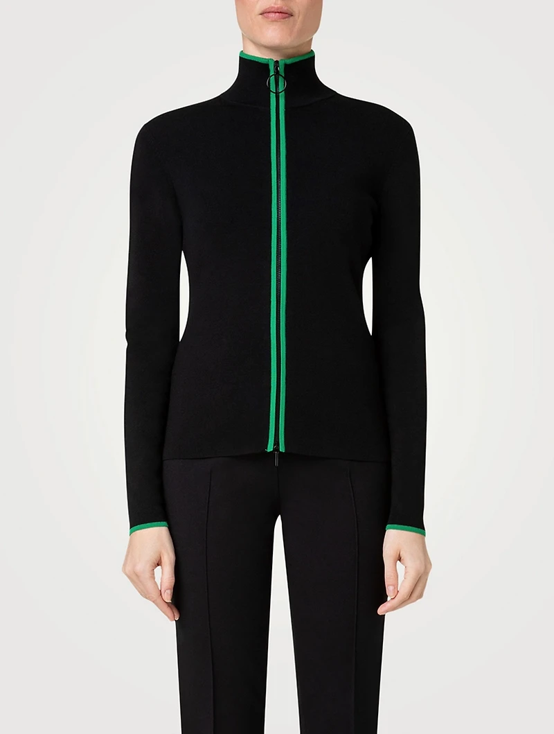 Zip-Front Stretch Wool Cardigan