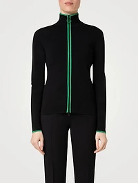 Zip-Front Stretch Wool Cardigan