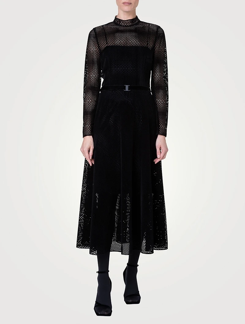 Velvet Laser-Cut Midi Dress
