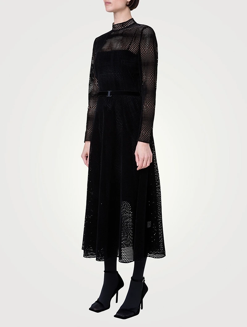 Velvet Laser-Cut Midi Dress