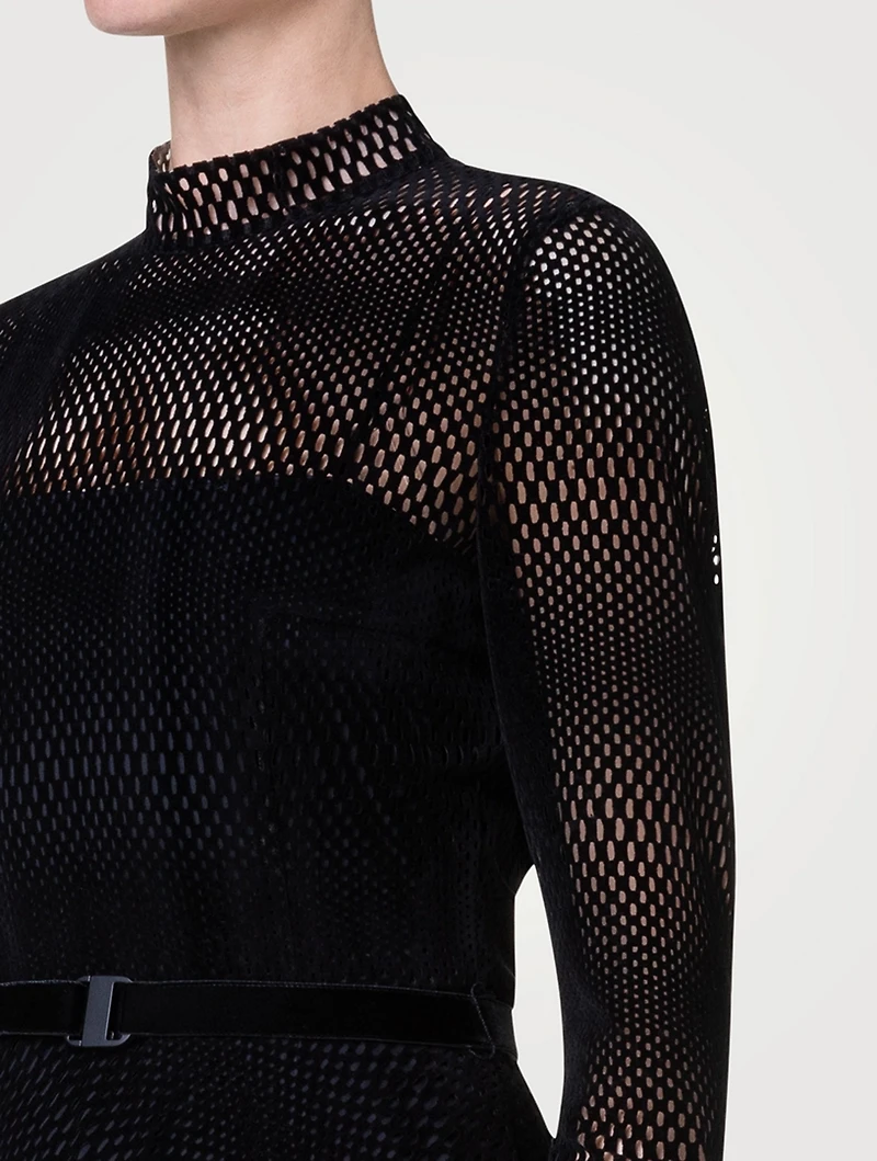 Velvet Laser-Cut Midi Dress