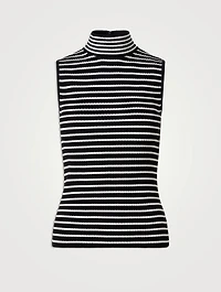 Wool Sleeveless Top Striped Print
