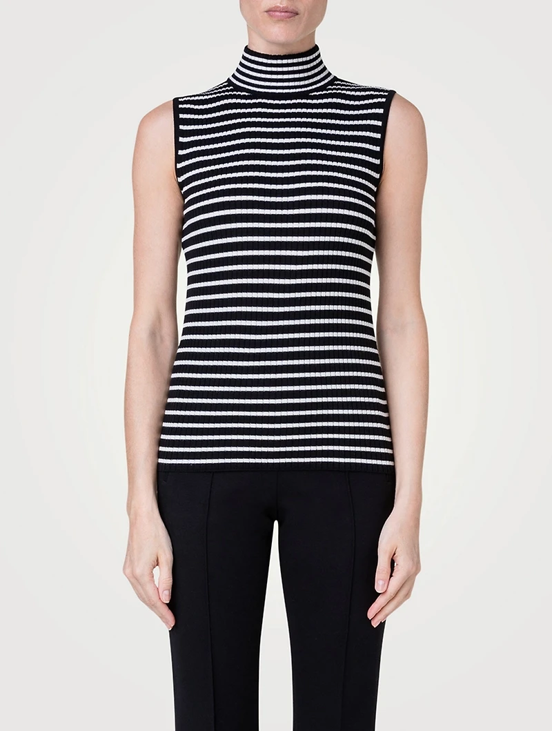 Wool Sleeveless Top Striped Print