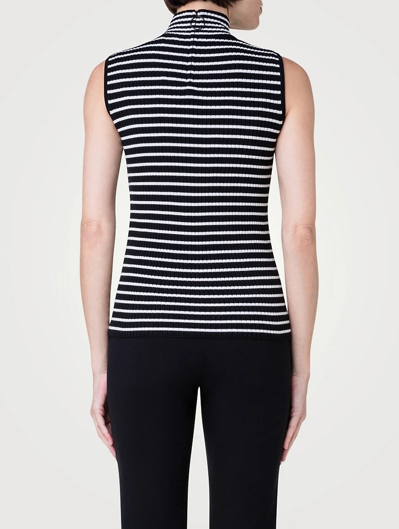 Wool Sleeveless Top Striped Print